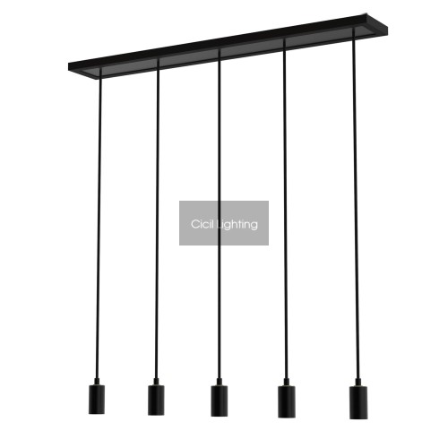 MADOX 5-WAVE Pendelset Zwart – 5× E27 – Textielkabels 5× 1,5 m