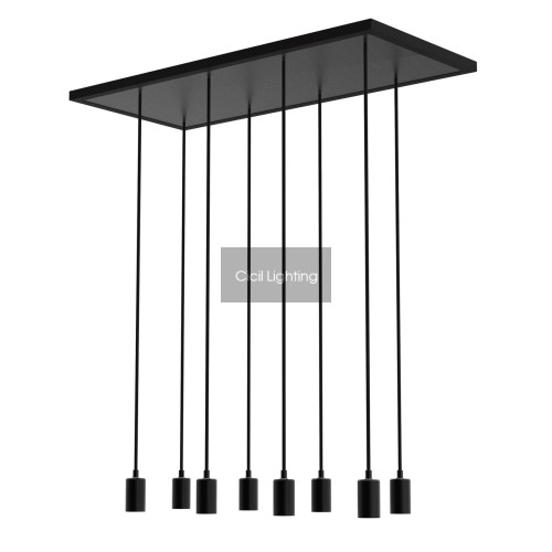 MADOX 8-WAVE Pendelset Zwart – 8× E27 – 8× 1,5 m Textielkabel